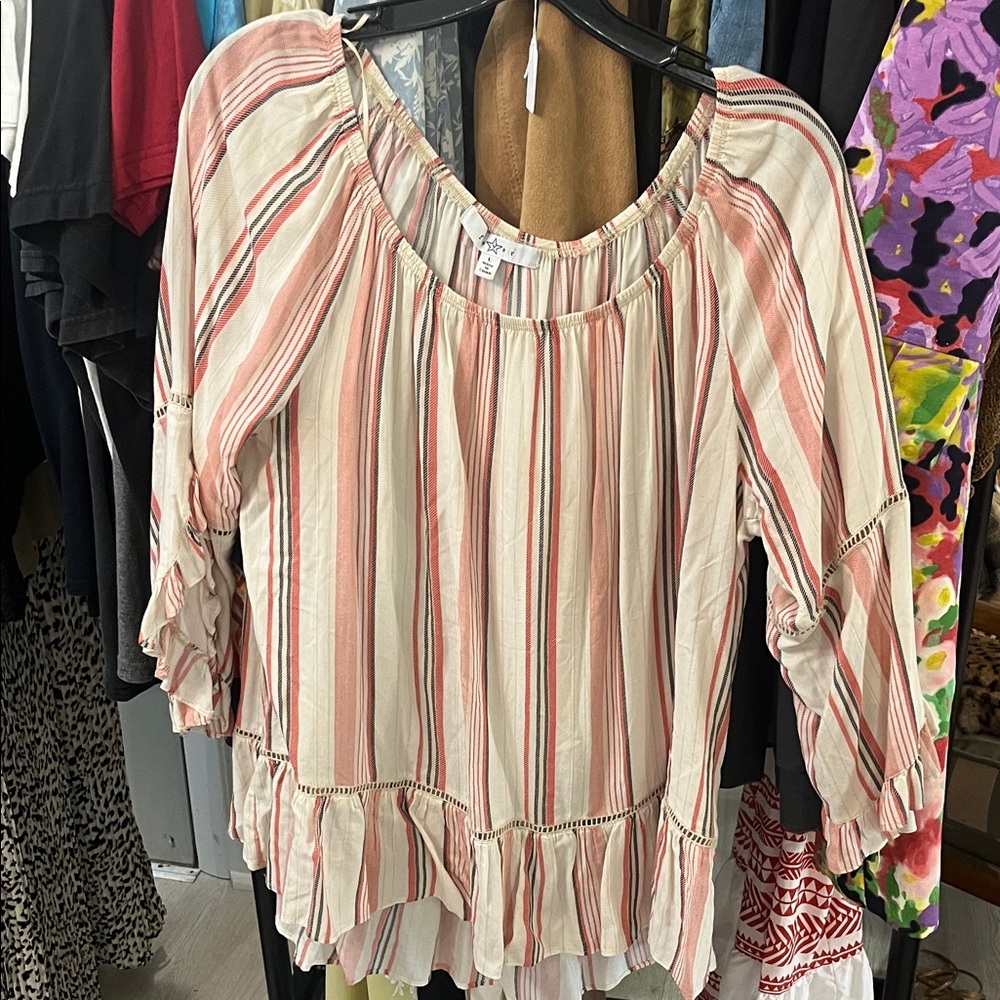 Striped Ruffle Sleeve Blouse